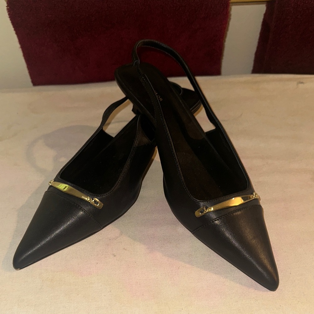 Ann Taylor Black Flats with Gold Accent